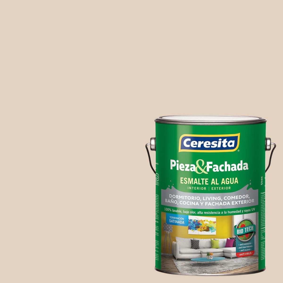 CERESITA - Esmalte al Agua Pieza y Fachada Satinado 1 galón(es) Blanco Swan Wing