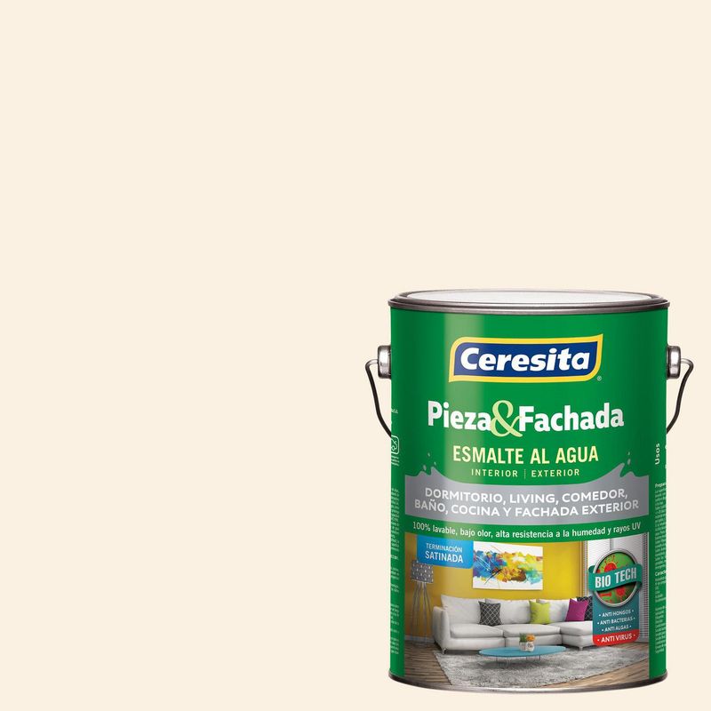 CERESITA - Esmalte al Agua Pieza y Fachada Satinado 1 galón(es) Blanco Pale Sisal