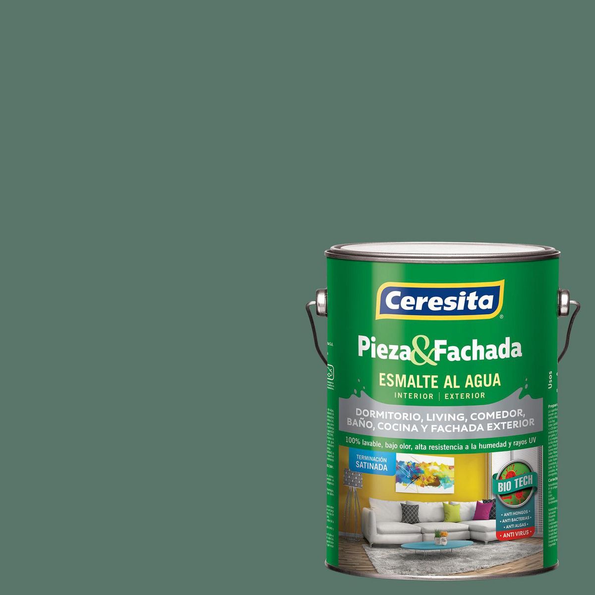 CERESITA - Esmalte al Agua Pieza y Fachada Satinado 1 galón(es) Verde Caulfield Green