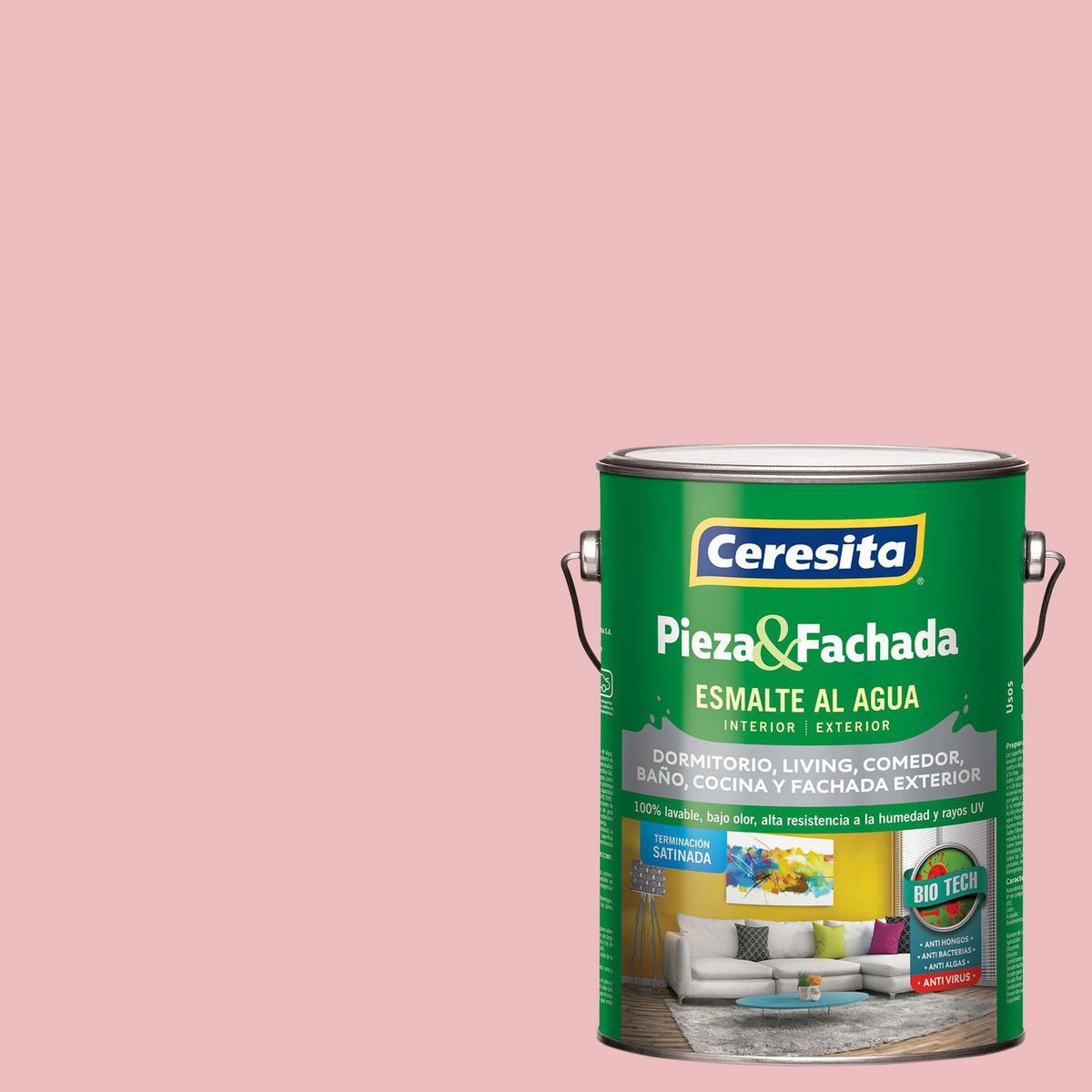 CERESITA - Esmalte al Agua Pieza y Fachada Satinado 1 galón(es) Rosado Cherokee Rose