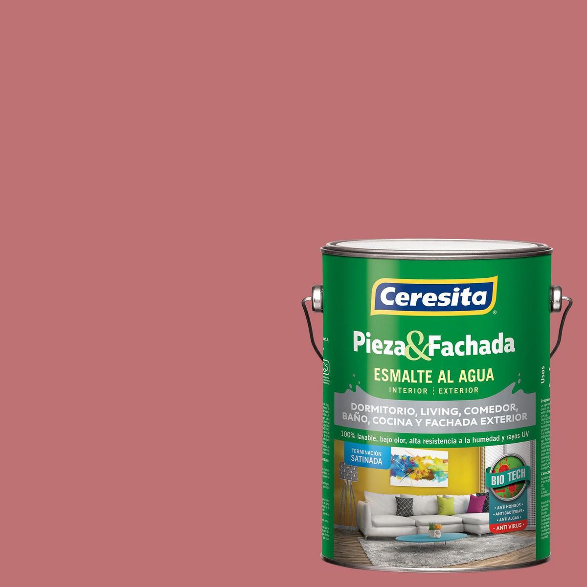 CERESITA - Esmalte al Agua Pieza y Fachada Satinado 1 galón(es) Rosado Blazen Pink