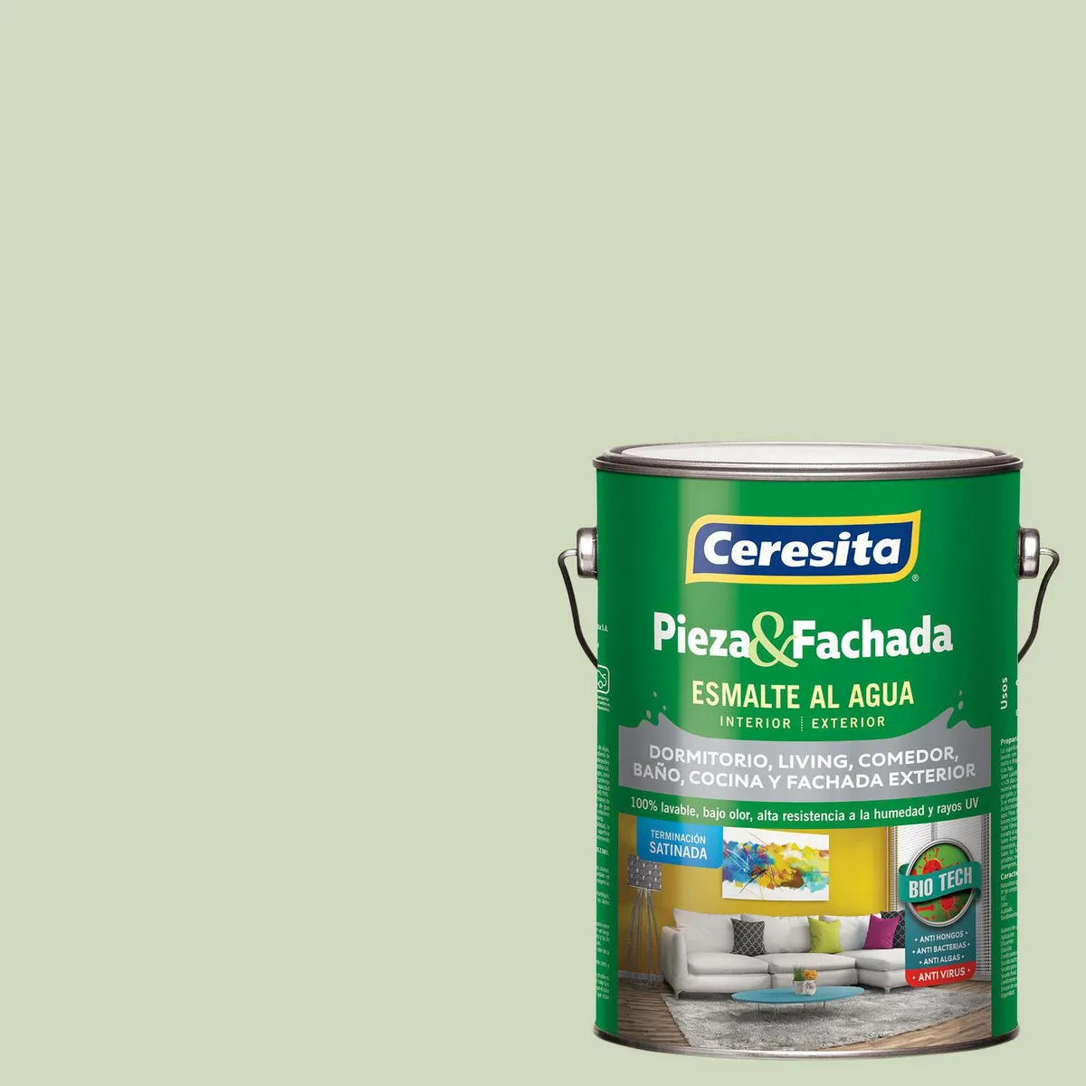 CERESITA - Esmalte al Agua Pieza y Fachada Satinado 1 galón(es) Gris Bermuda Grass