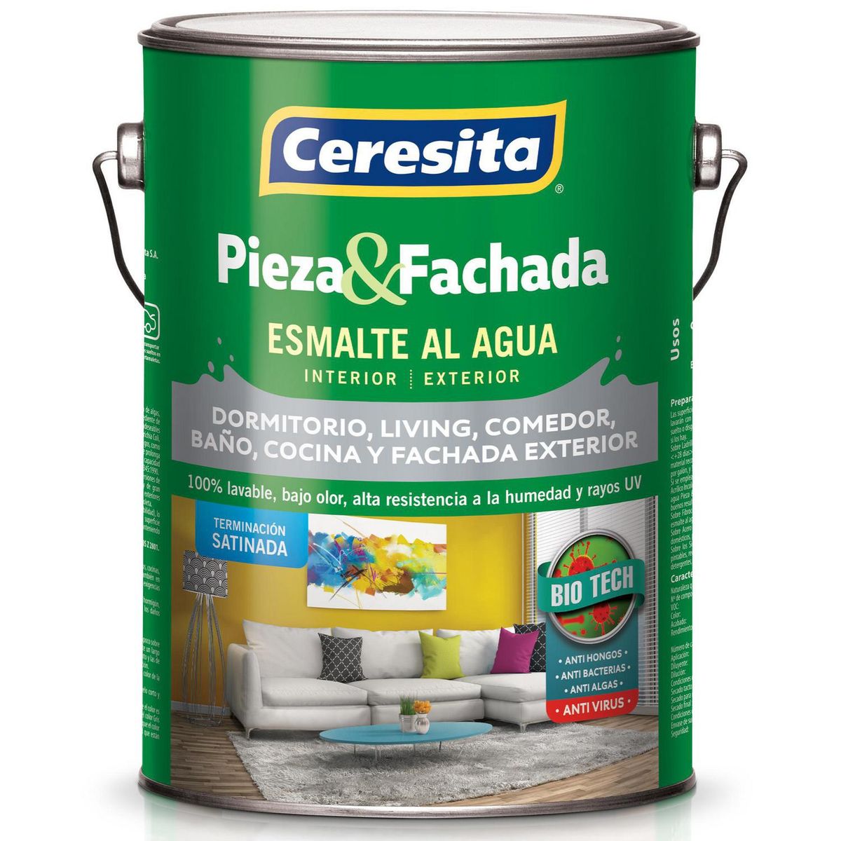 CERESITA - Esmalte al Agua Pieza y Fachada Satinado 1 galón(es) Gris Cut Hay