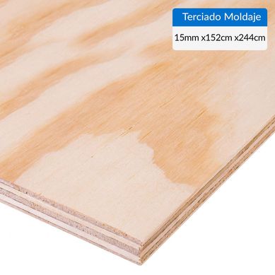 Terciado Moldaje pino 15 mm 122 x 244 cm.