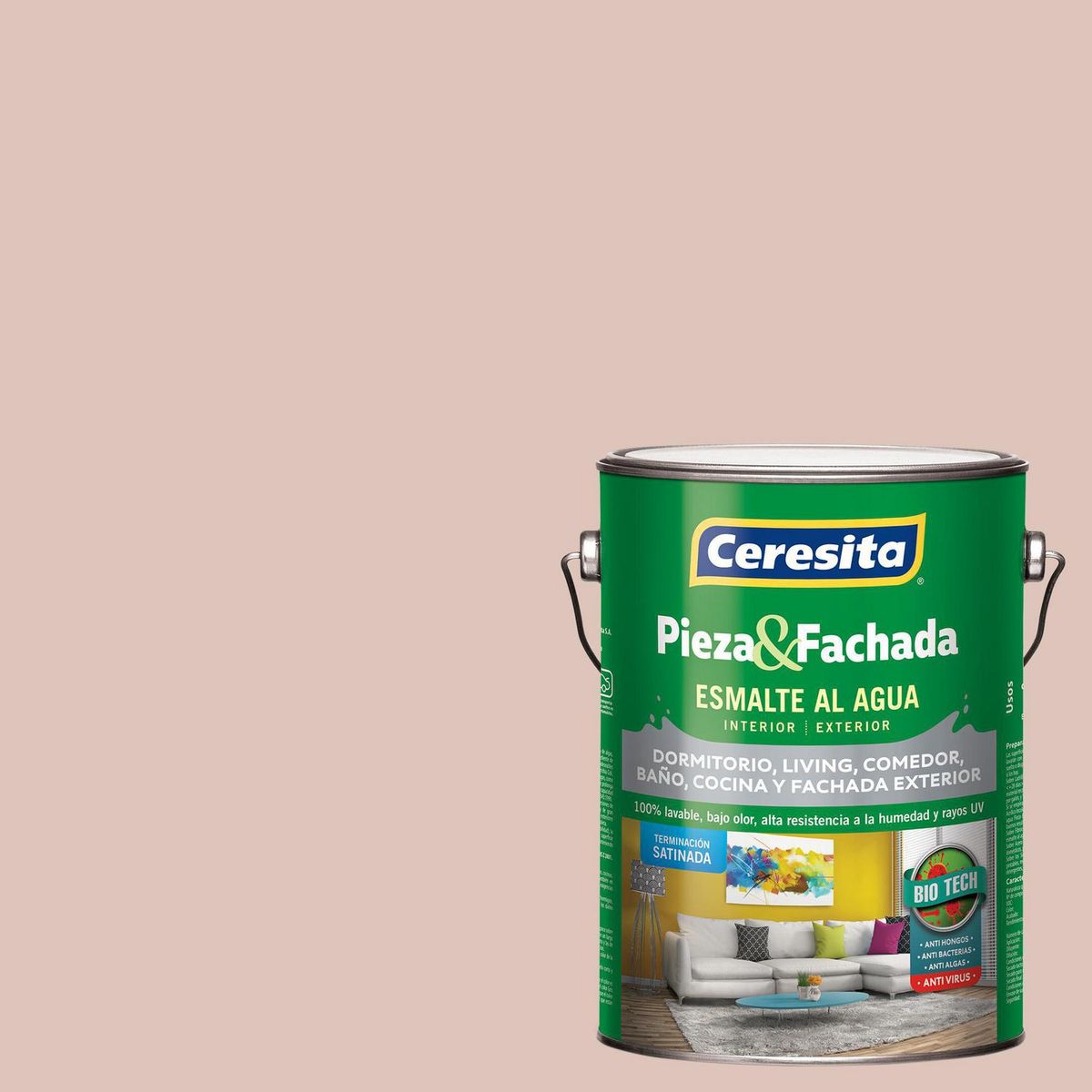 CERESITA - Esmalte al Agua Pieza y Fachada Satinado 1 galón(es) Rosado Coral Brown