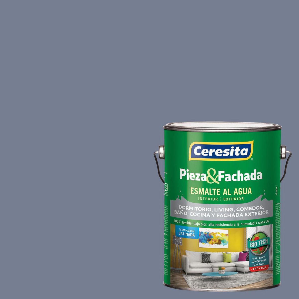 CERESITA - Esmalte al Agua Pieza y Fachada Satinado 1 galón(es) Gris Old Amethyst