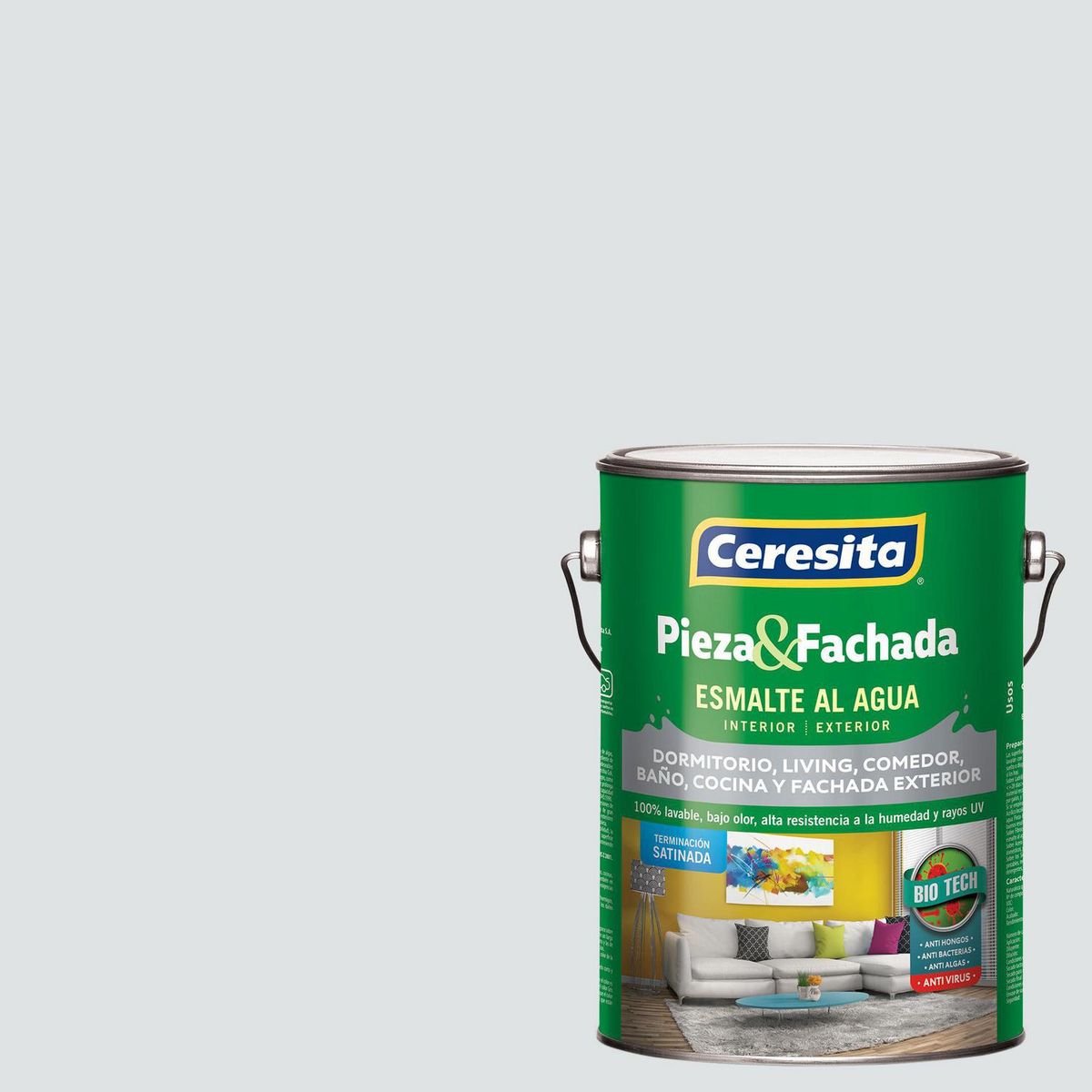 CERESITA - Esmalte al Agua Pieza y Fachada Satinado 1 galón(es) Gris Glamour Gray