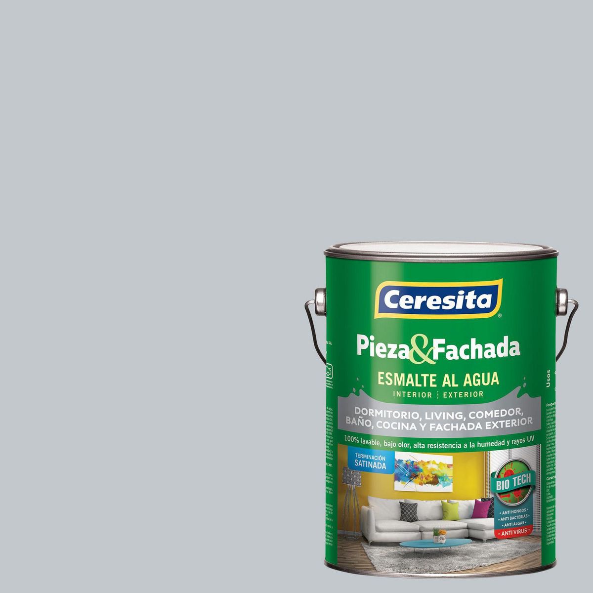 CERESITA - Esmalte al Agua Pieza y Fachada Satinado 1 galón(es) Gris Gray Dignity