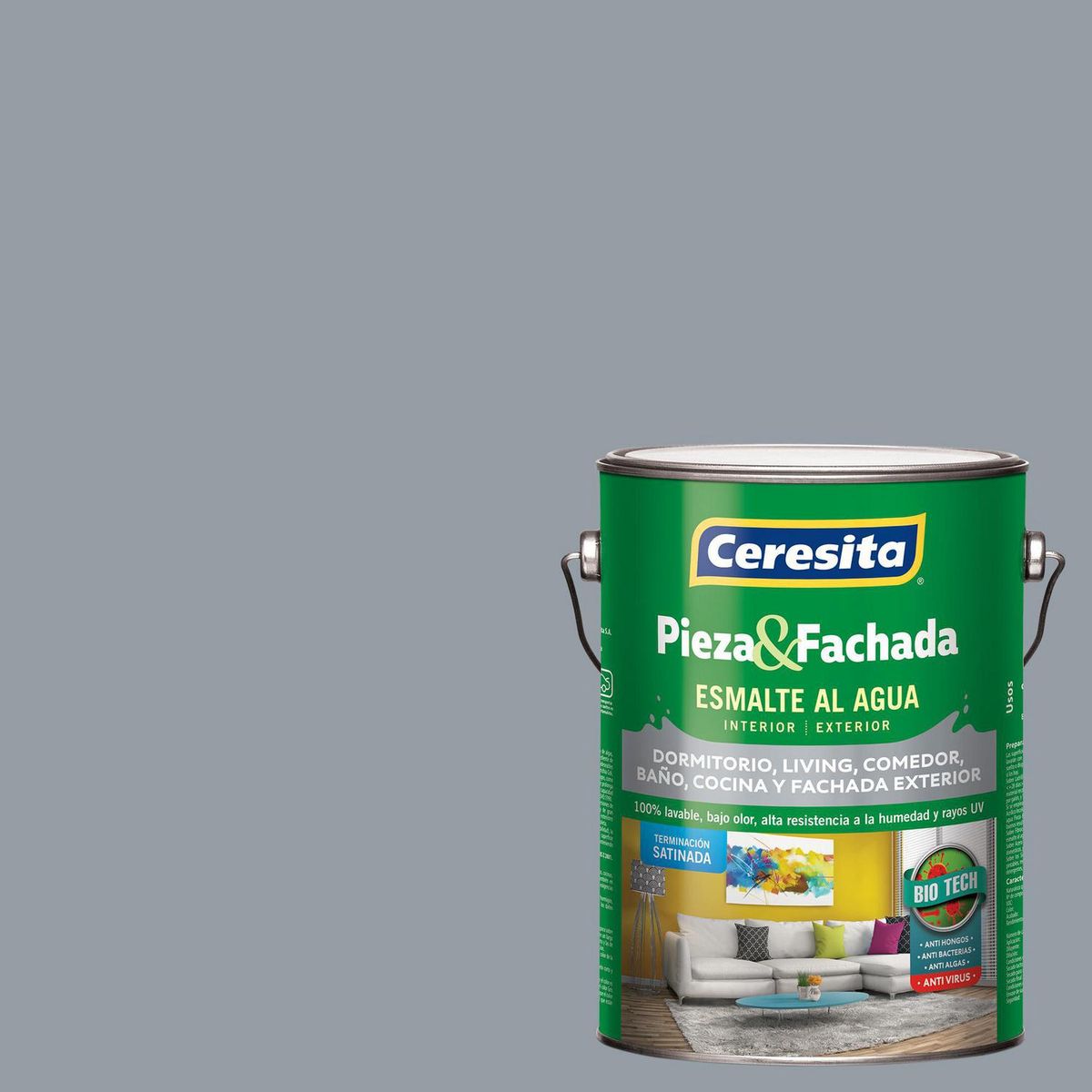 CERESITA - Esmalte al Agua Pieza y Fachada Satinado 1 galón(es) Gris Vanderbilt Grey