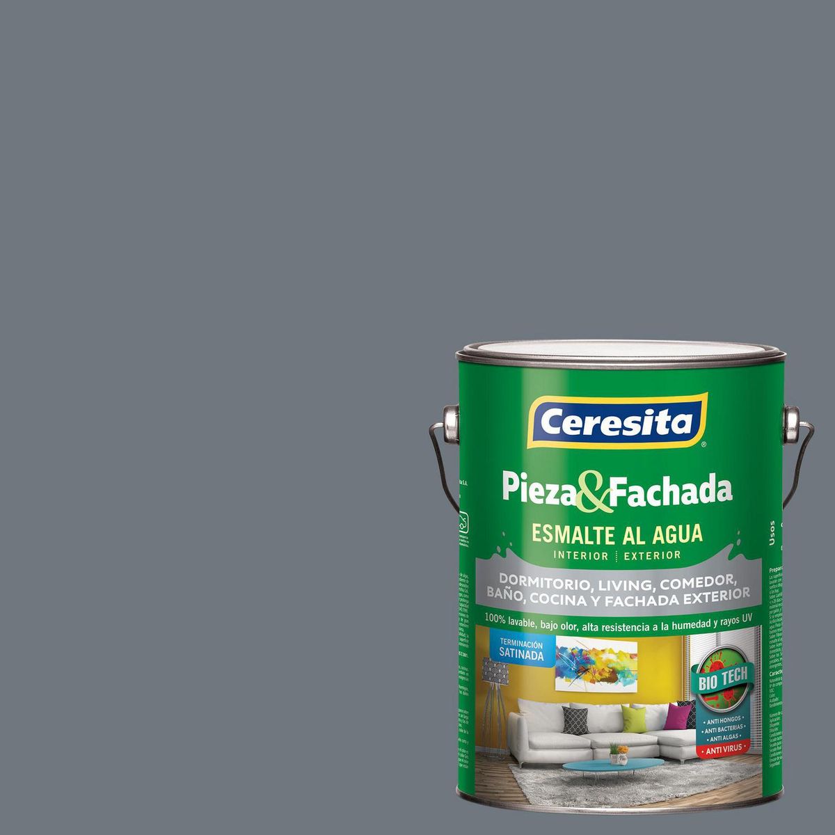CERESITA - Esmalte al Agua Pieza y Fachada Satinado 1 galón(es) Gris Rock Garden