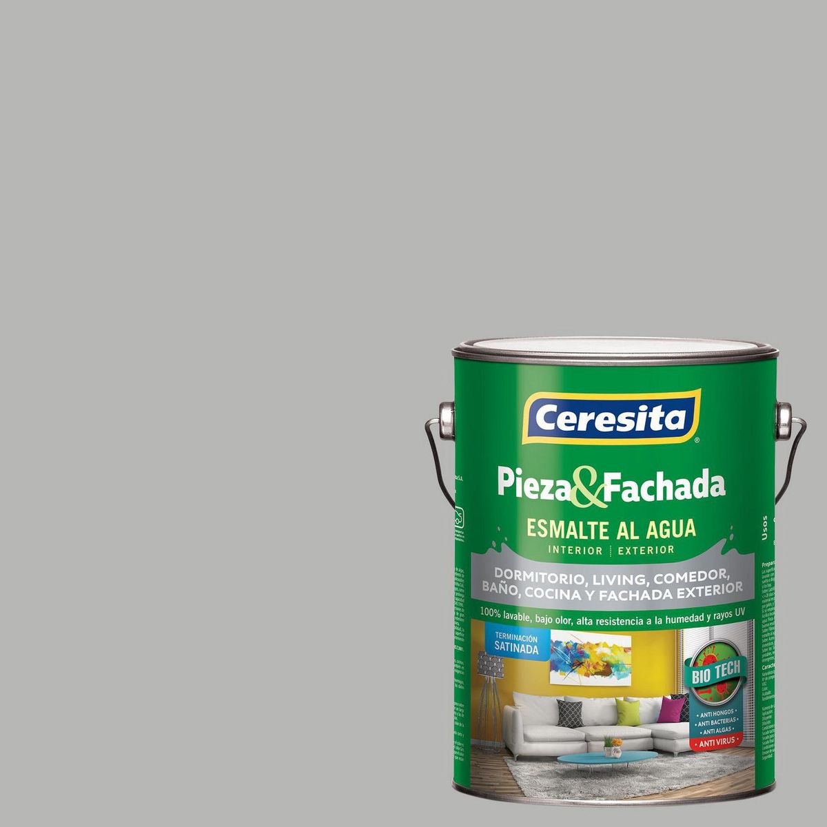 CERESITA - Esmalte al Agua Pieza y Fachada Satinado 1 galón(es) Gris Stonewall