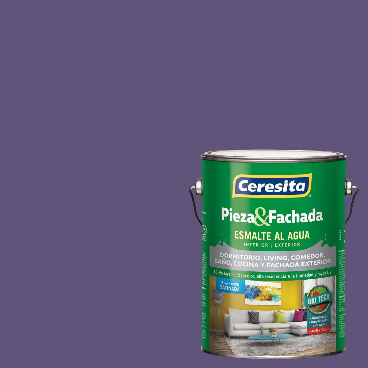 CERESITA - Esmalte al Agua Pieza y Fachada Satinado 1 galón(es) Morado Purple Spectacle