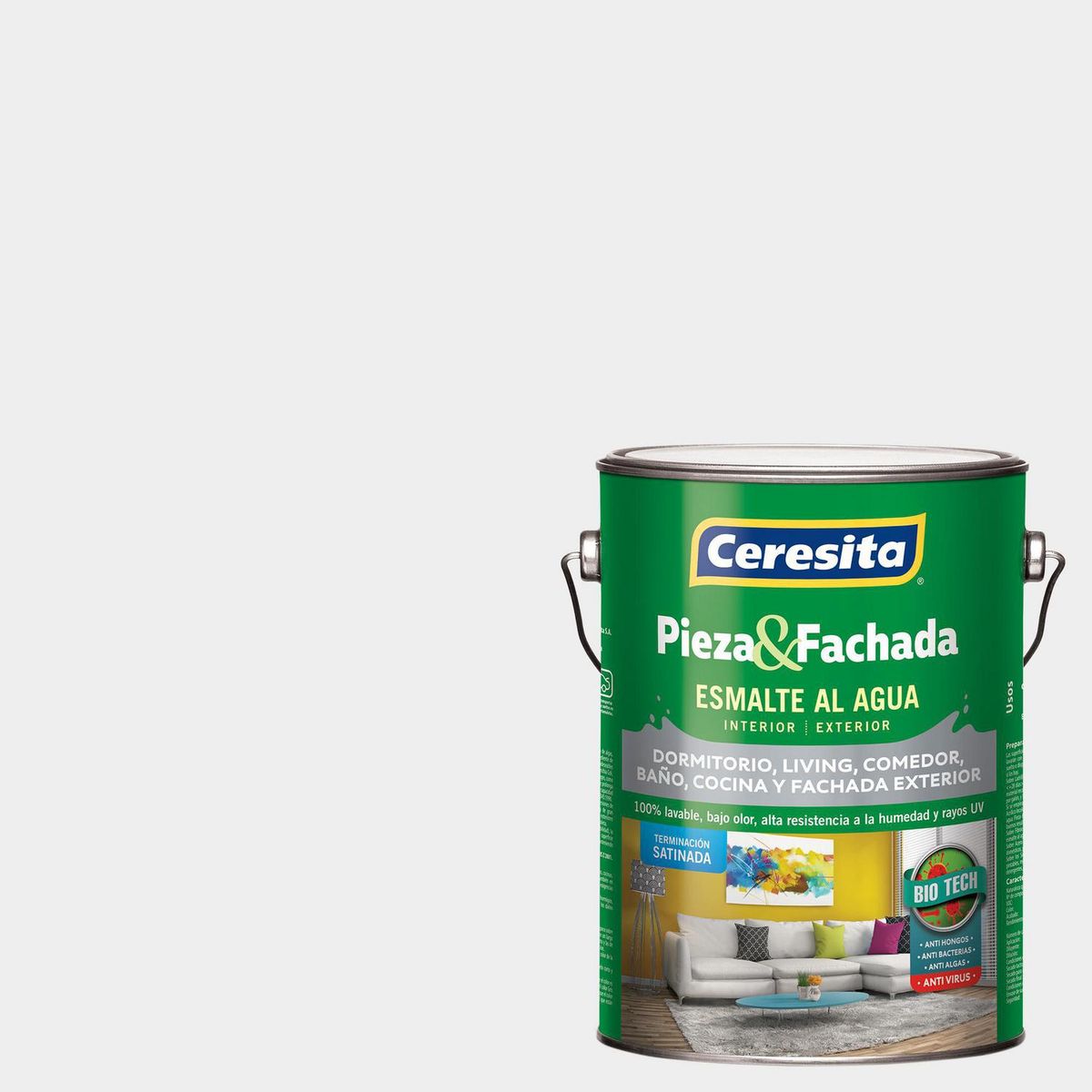 CERESITA - Esmalte al Agua Pieza y Fachada Satinado 1 galón(es) Blanco Invierno 