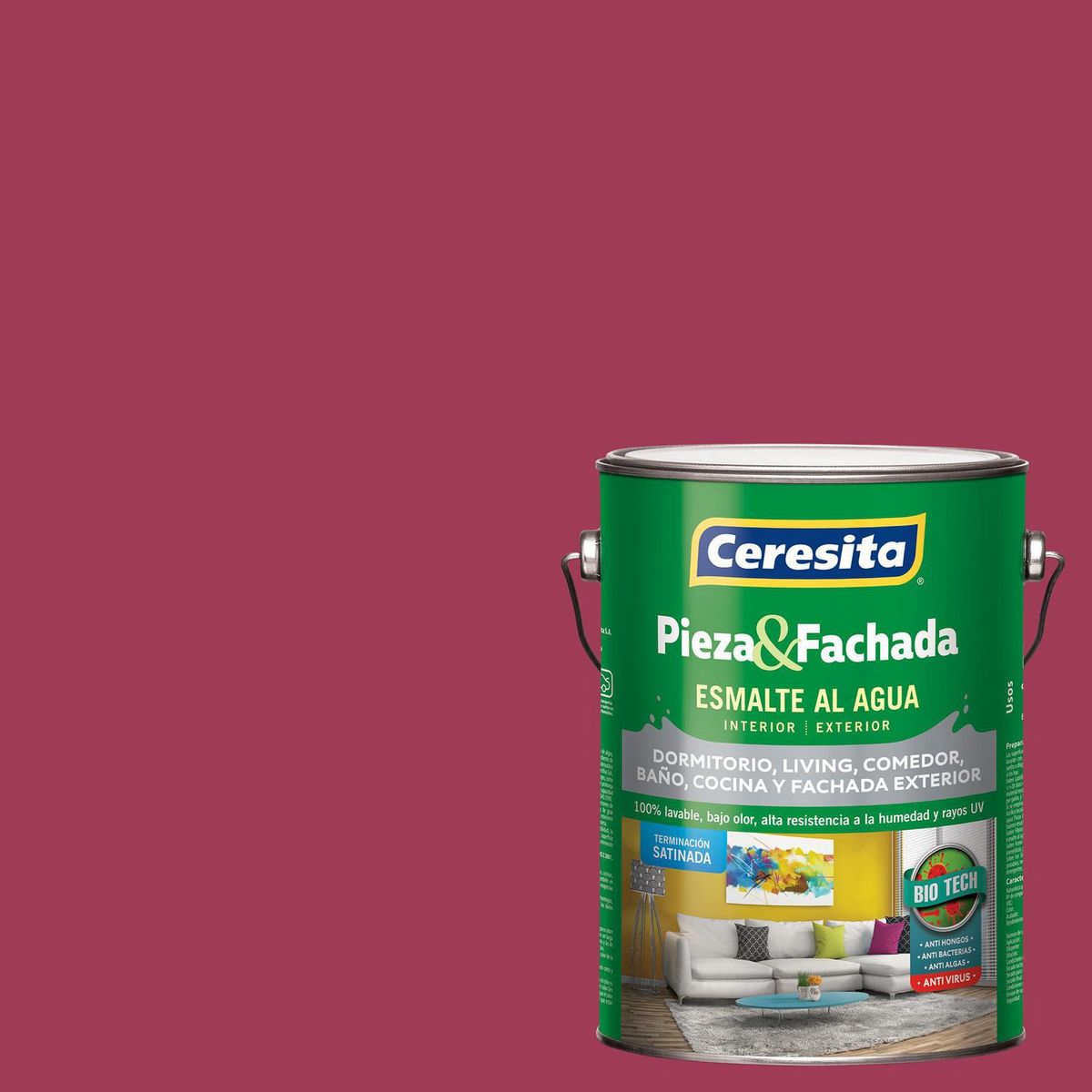 CERESITA - Esmalte al Agua Pieza y Fachada Satinado 1 galón(es) Morado Velvet Rose