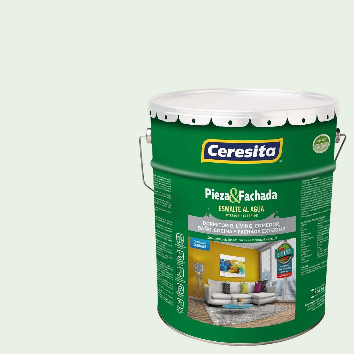 CERESITA - Esmalte al Agua Pieza y Fachada Satinado 5 galón(es) Blanco Aurora Splendor