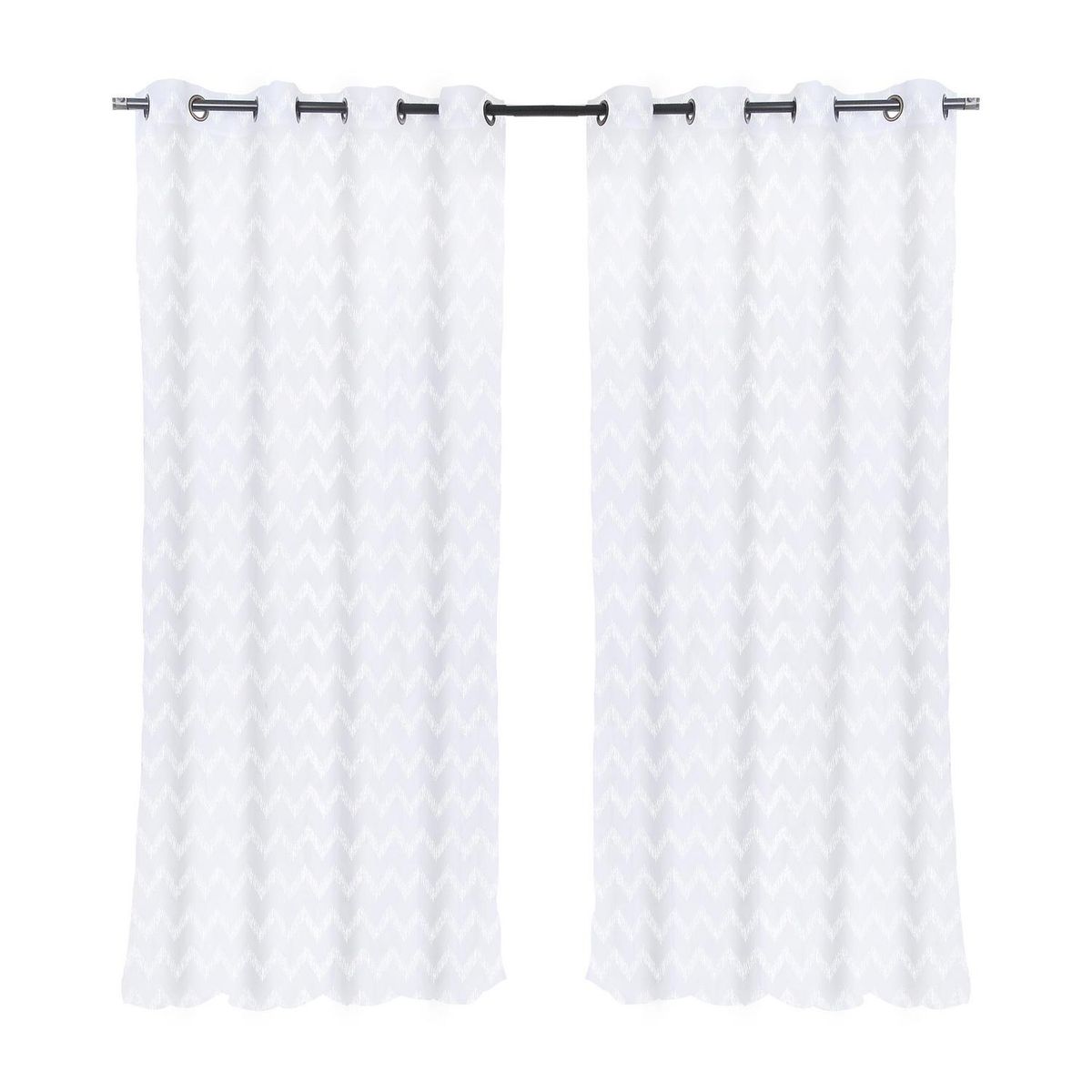 MASHINI - Cortina velo bordado argolla 140x220 cm chrevron blanco