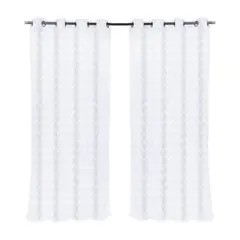 MASHINI - Cortina velo bordado argolla 140x220 cm chrevron blanco