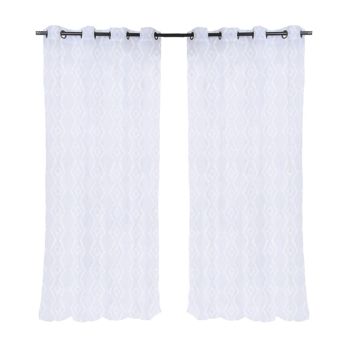 MASHINI - Cortina velo bordado argolla 140x220 cm rombo blanco