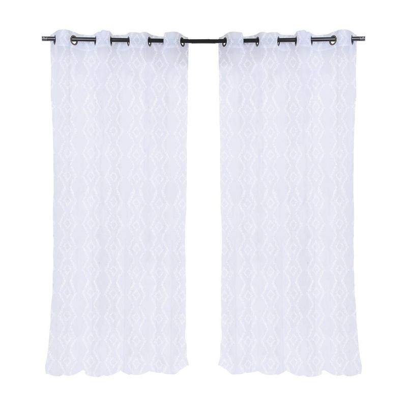 MASHINI - Cortina velo bordado argolla 140x220 cm rombo blanco