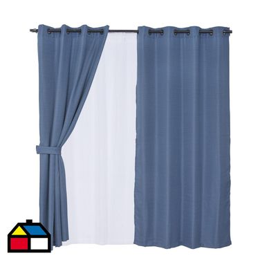 Set cortina jacquard rustica 8 piezas 140x220 cm azul