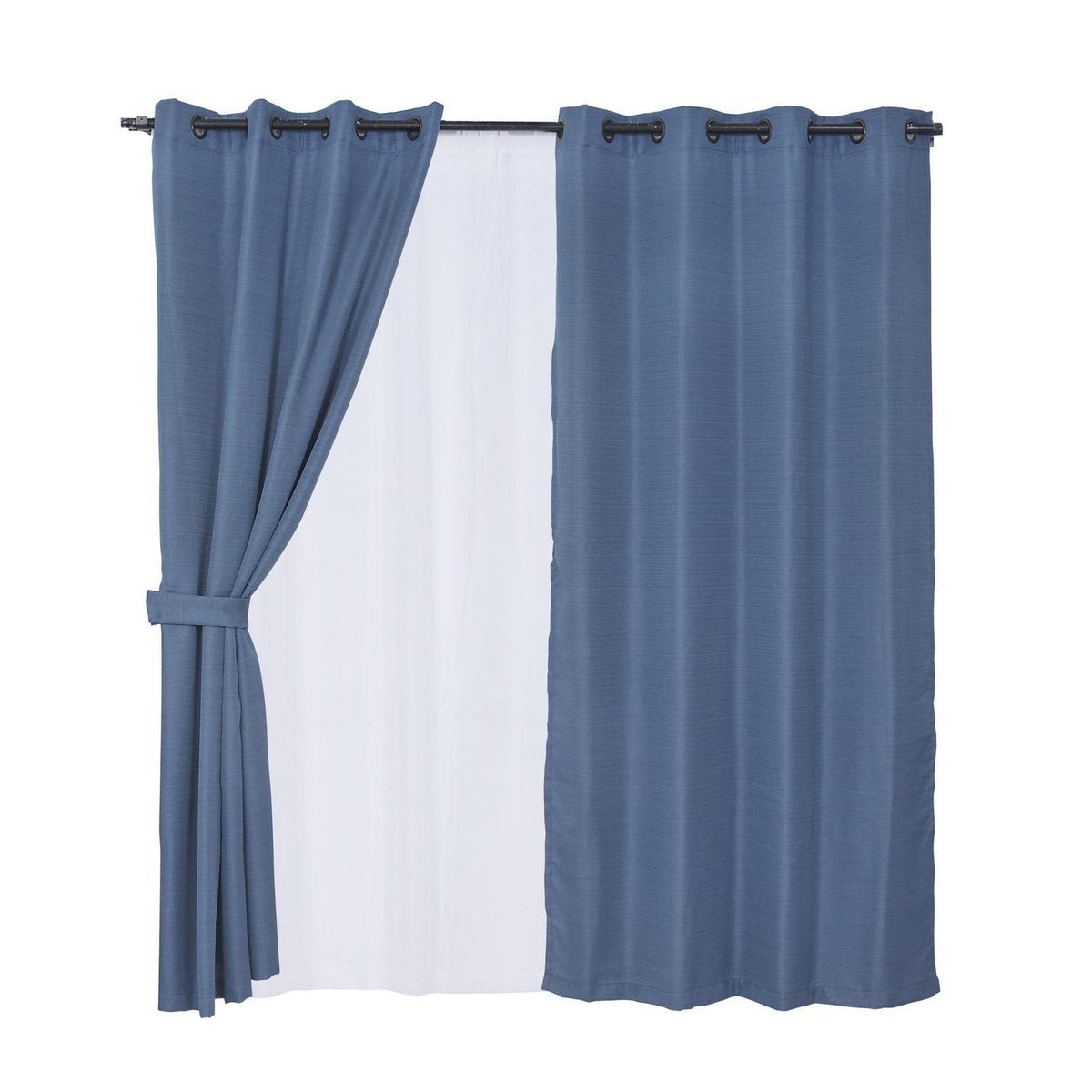 MASHINI - Set cortina jacquard rustica 8 piezas 140x220 cm azul
