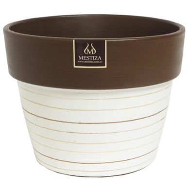 Macetero Greta Cermica 13x10cm blanca / morena