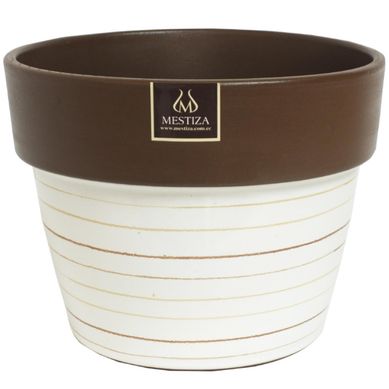 Macetero Greta Cermica 18x14cm blanca / morena