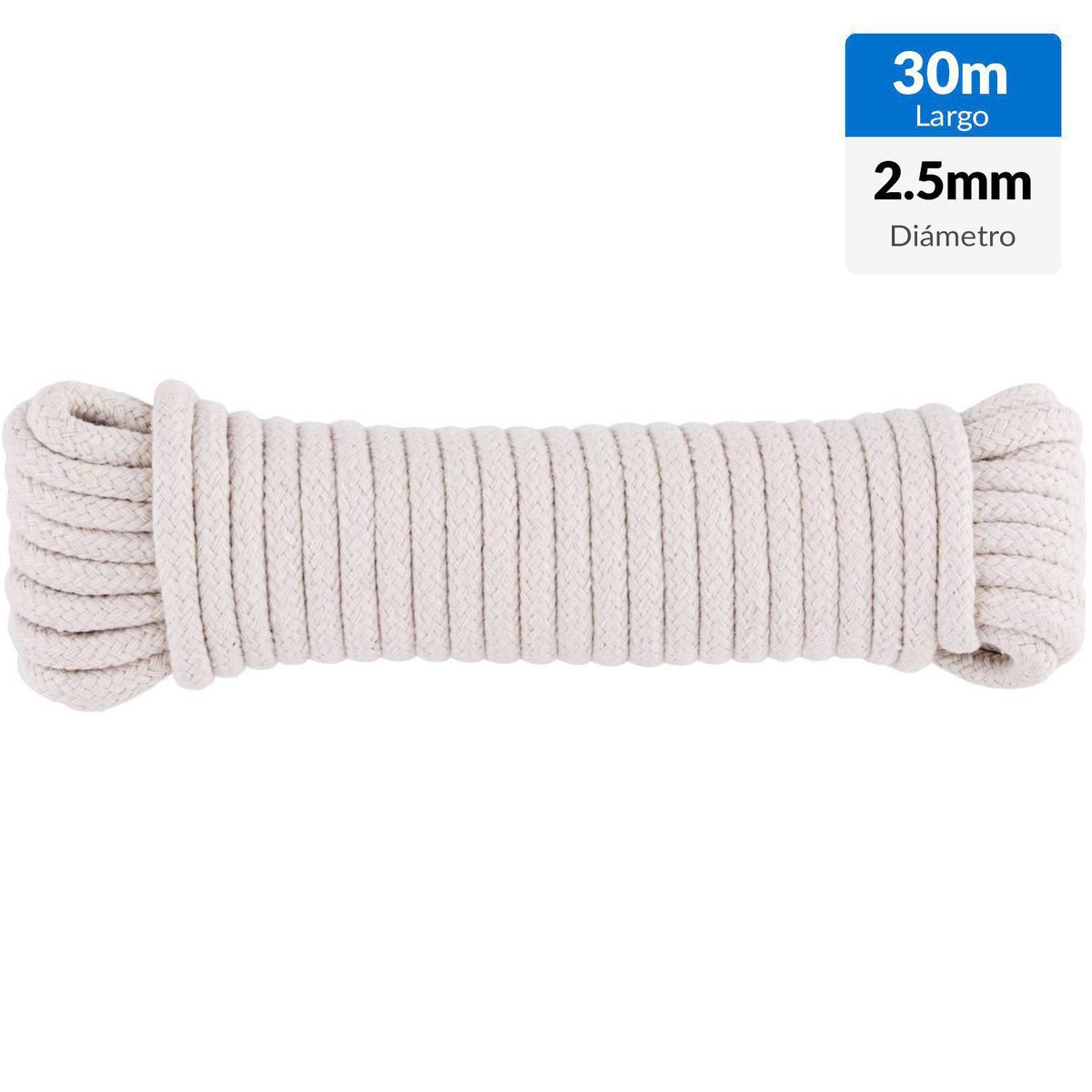 FIXSER - Cuerda Algodón Trenzado 2.5 mm 30 m Blanco