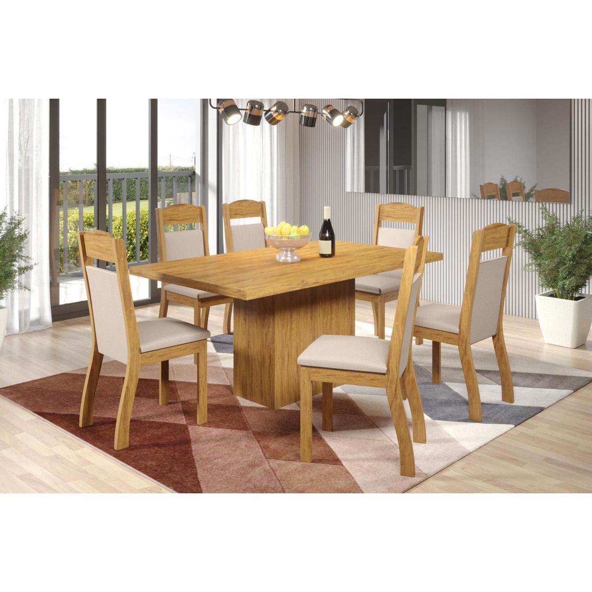 EXIT - Juego de Comedor Zara 6 Sillas Mesa Rectangular 79x80x160 cm Café