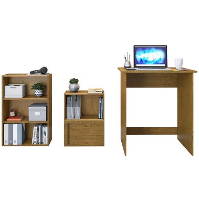 Set escritorio + estante + mueble apoyo MDP roble