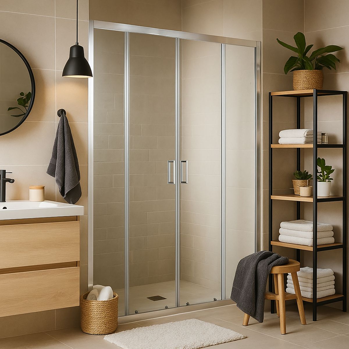 KLIPEN - Mampara corredera rectangular 120x198 cm vidrio templado