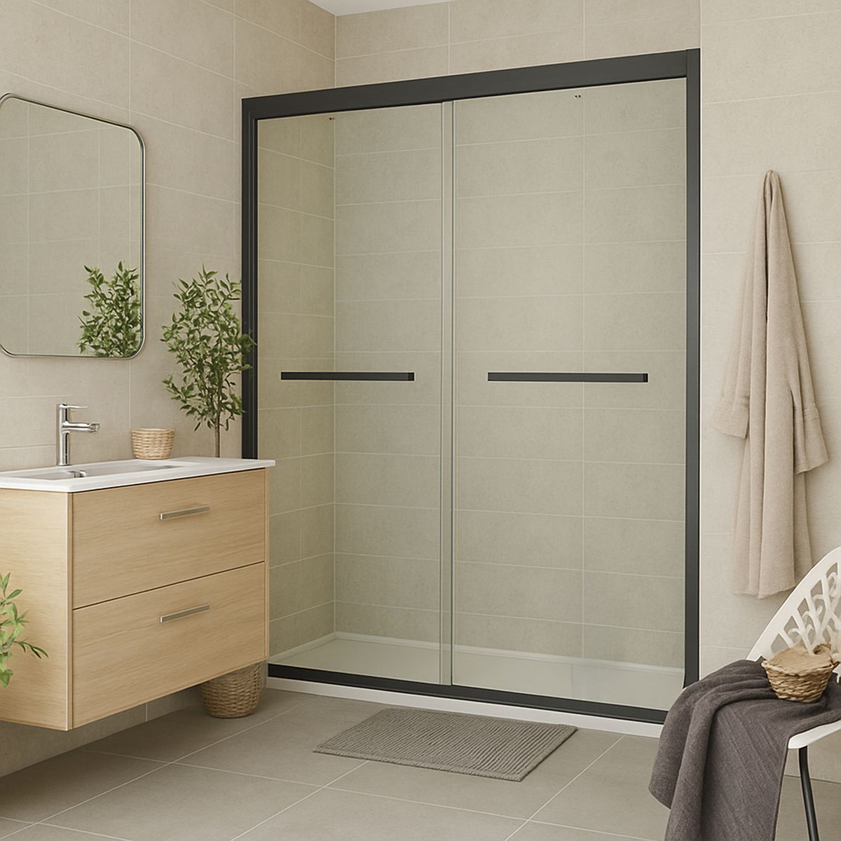 KLIPEN - Mampara 2 correderas rectangular 160x195 cm vidrio templado