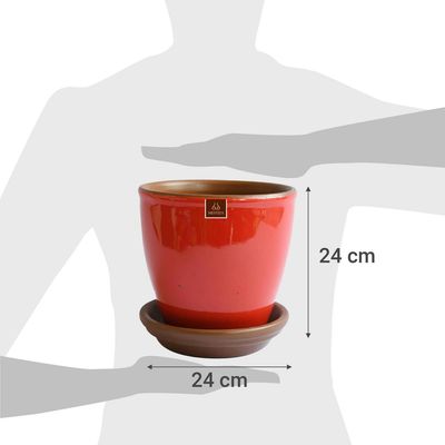 Imagen 2 del producto Set Macetero y Plato Zafiro de Cerámica 24x24 Rojo