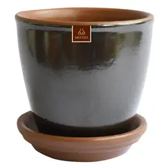 MESTIZA - Set Macetero Ceramico Zafiro Platino 24cm y Plato decorativo