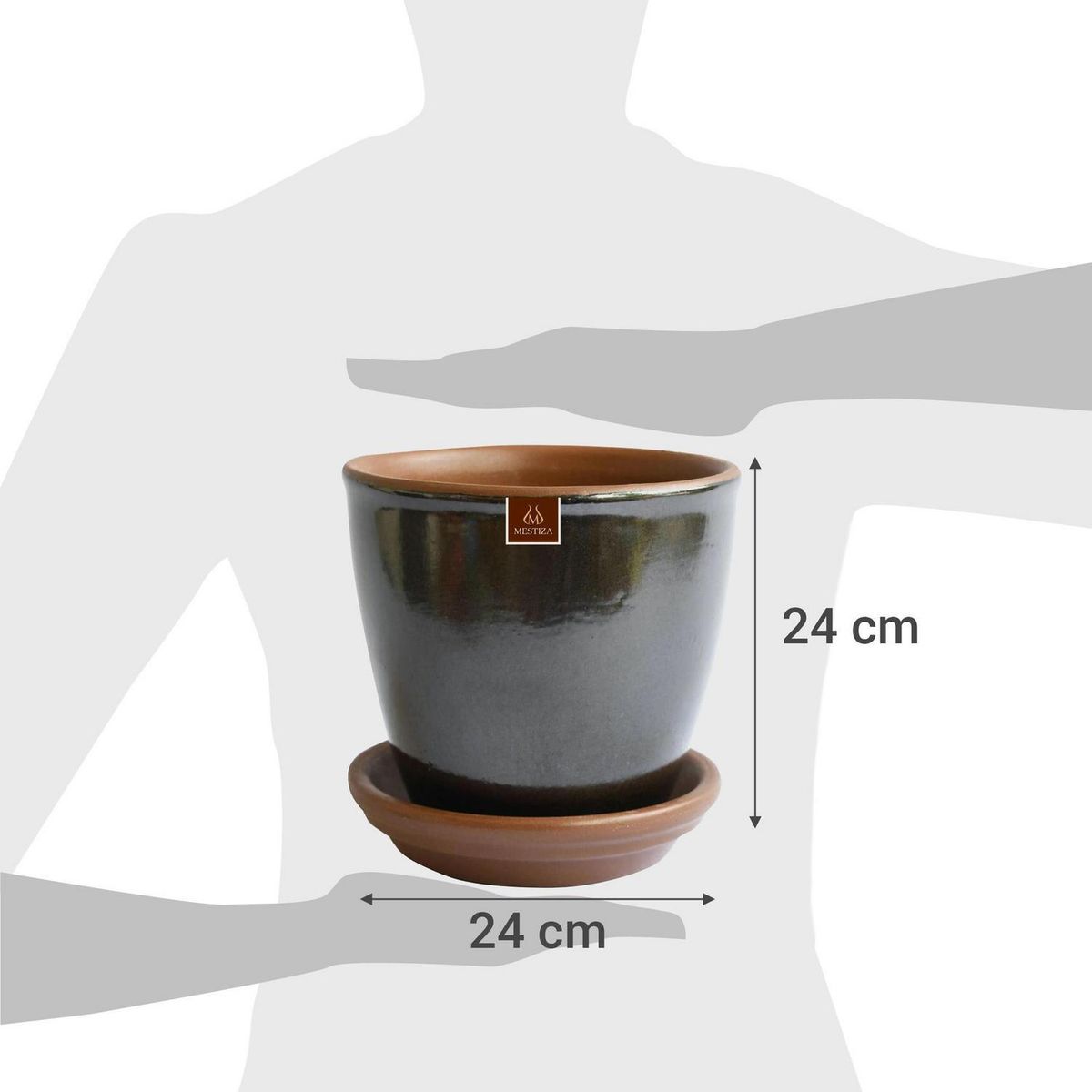 MESTIZA - Set Macetero y Plato Zafiro de Cerámica 24x24 Platino