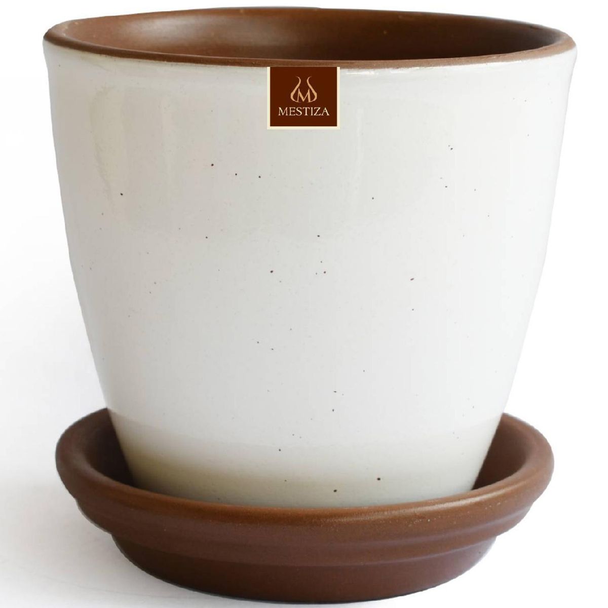 MESTIZA - Set Macetero y Plato Zafiro de Cerámica 24x24 Blanco