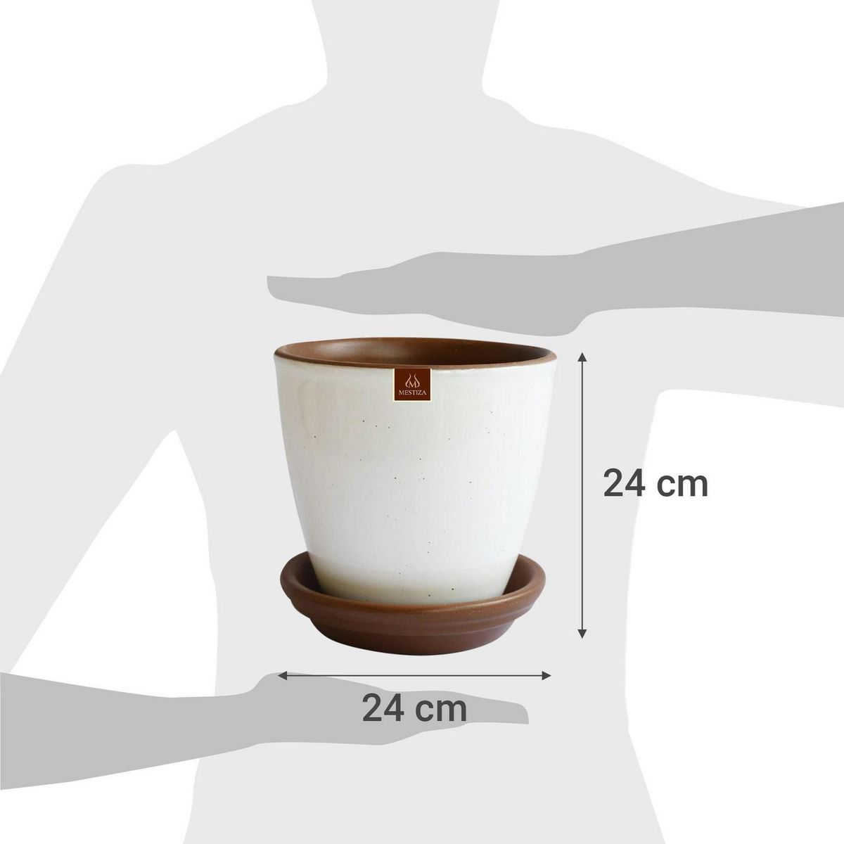 MESTIZA - Set Macetero y Plato Zafiro de Cerámica 24x24 Blanco