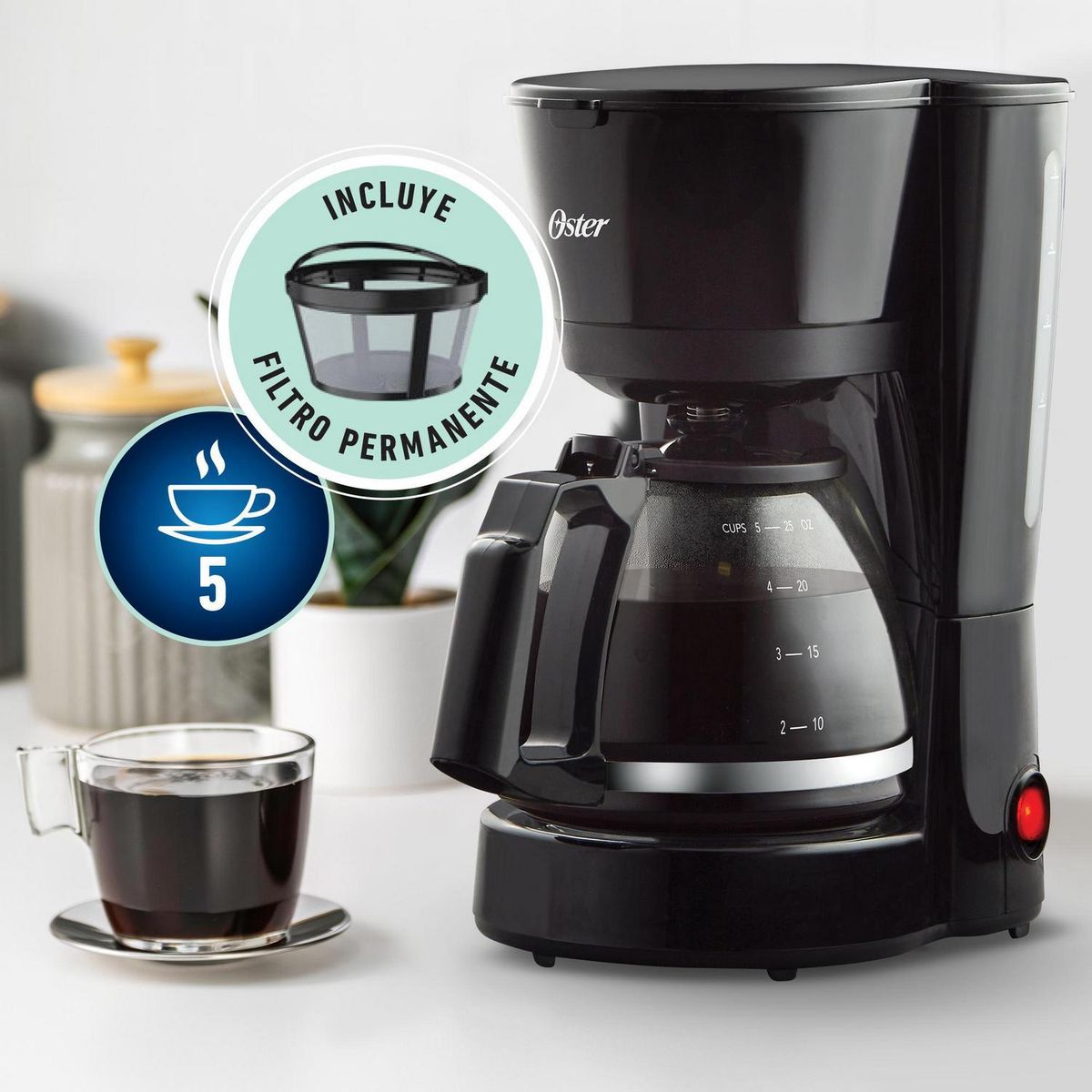 OSTER - Cafetera Eléctrica C05 700 ml 600 W Negro