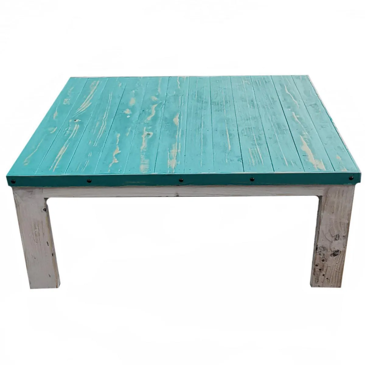 TAIKKEE - Mesa de centro 100x100x40 cm blanco/turquesa