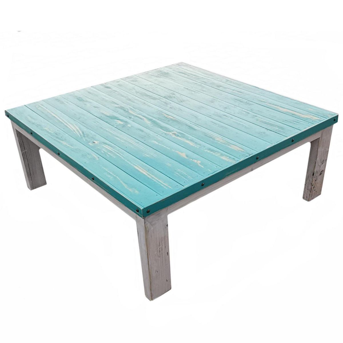 TAIKKEE - Mesa de centro 100x100x40 cm blanco/turquesa