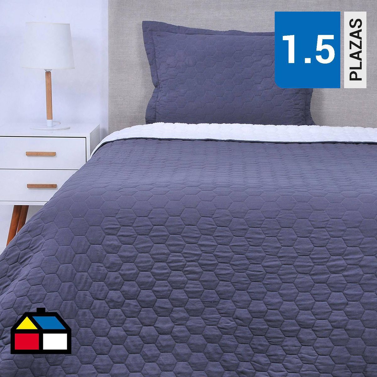 MASHINI - Cubrecama Quilt 1.5 plazas Sherpa Gris 