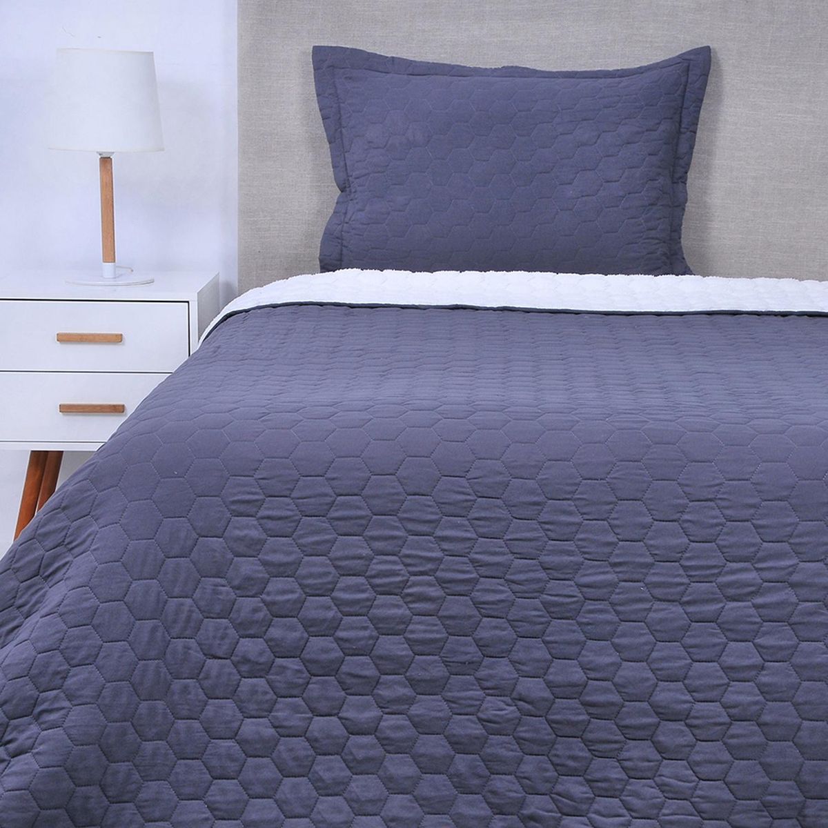 MASHINI - Cubrecama Quilt 1.5 plazas Sherpa Gris 