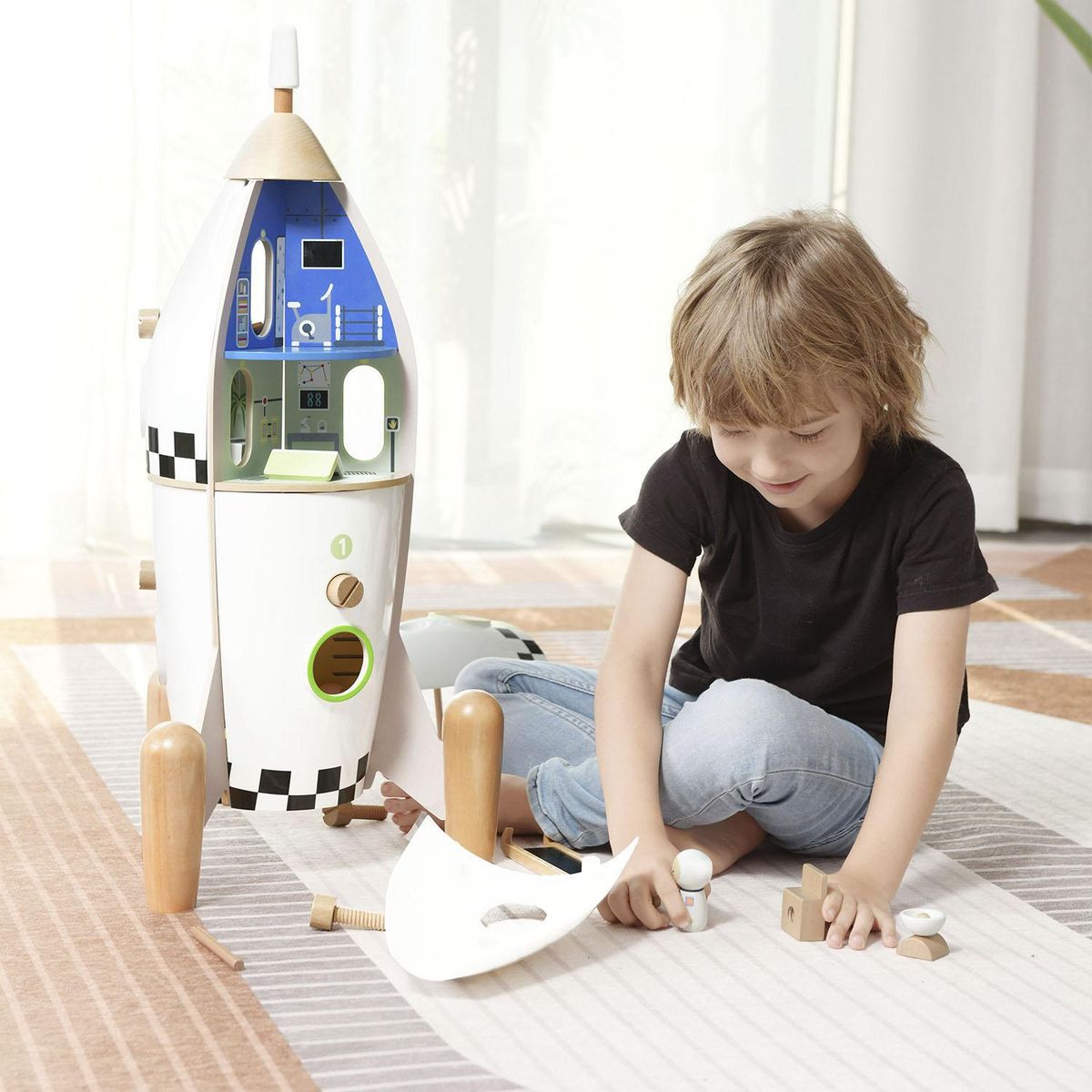 KIDSCOOL - Cohete Espacial Didáctico Con Accesorios Y 50 Piezas