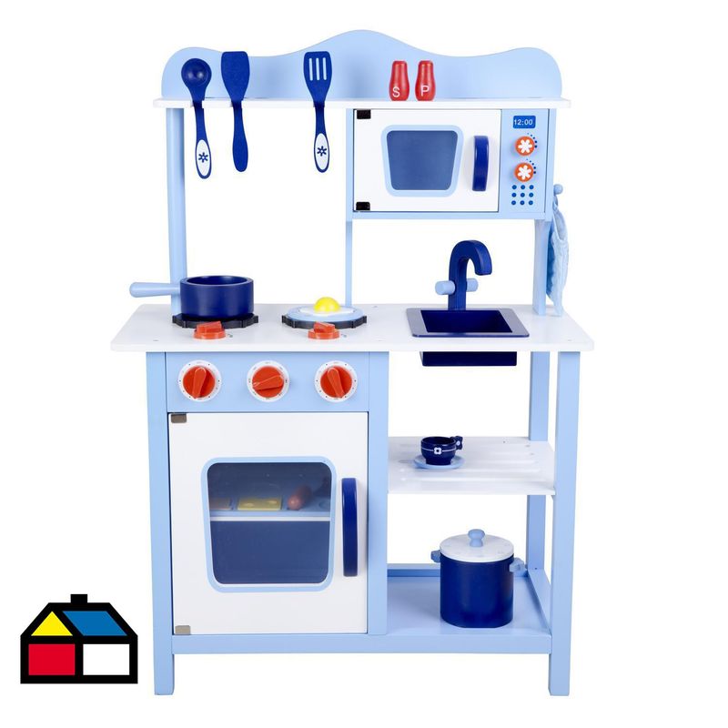 KIDSCOOL - Cocina de madera celeste con accesorios