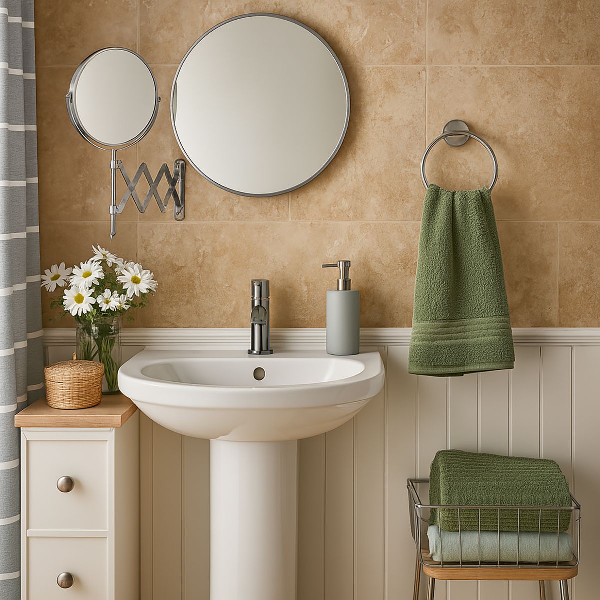 DECO EXPRESS - Espejo Zoom x 3 Baño Forma Redonda 17.5x21.5 cm Plateado Retráctil