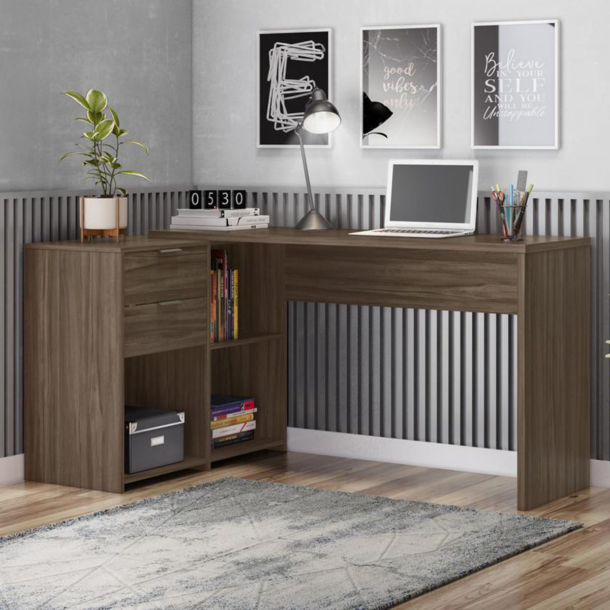 HOME MOBILI - Escritorio 2 Cajones Pache MDP 73x200x38 cm Café