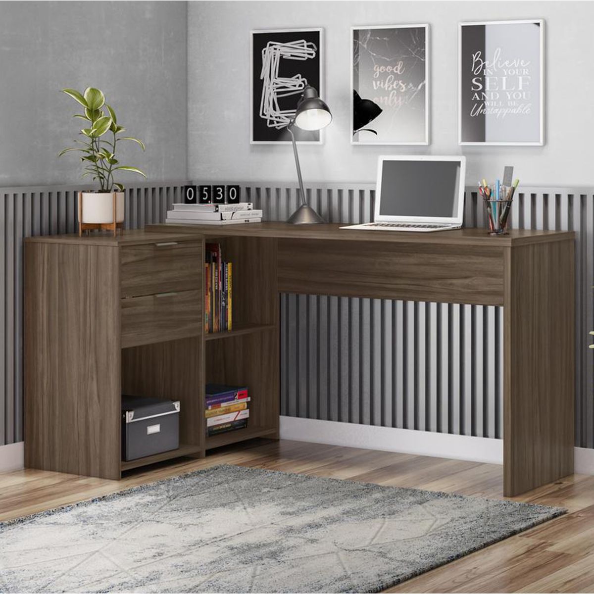 HOME MOBILI - Escritorio 2 Cajones Pache MDP 73x200x38 cm Café