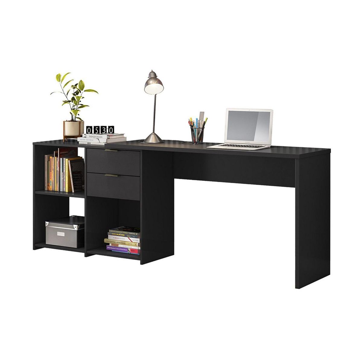 HOME MOBILI - Escritorio 2 Cajones Mila MDP 73x200x38 cm Negro