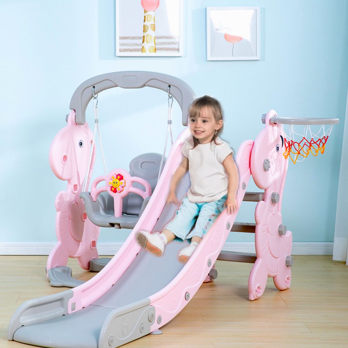 KIDSCOOL - Módulo Resbalín y Columpio 150x120x180 cm Rosado