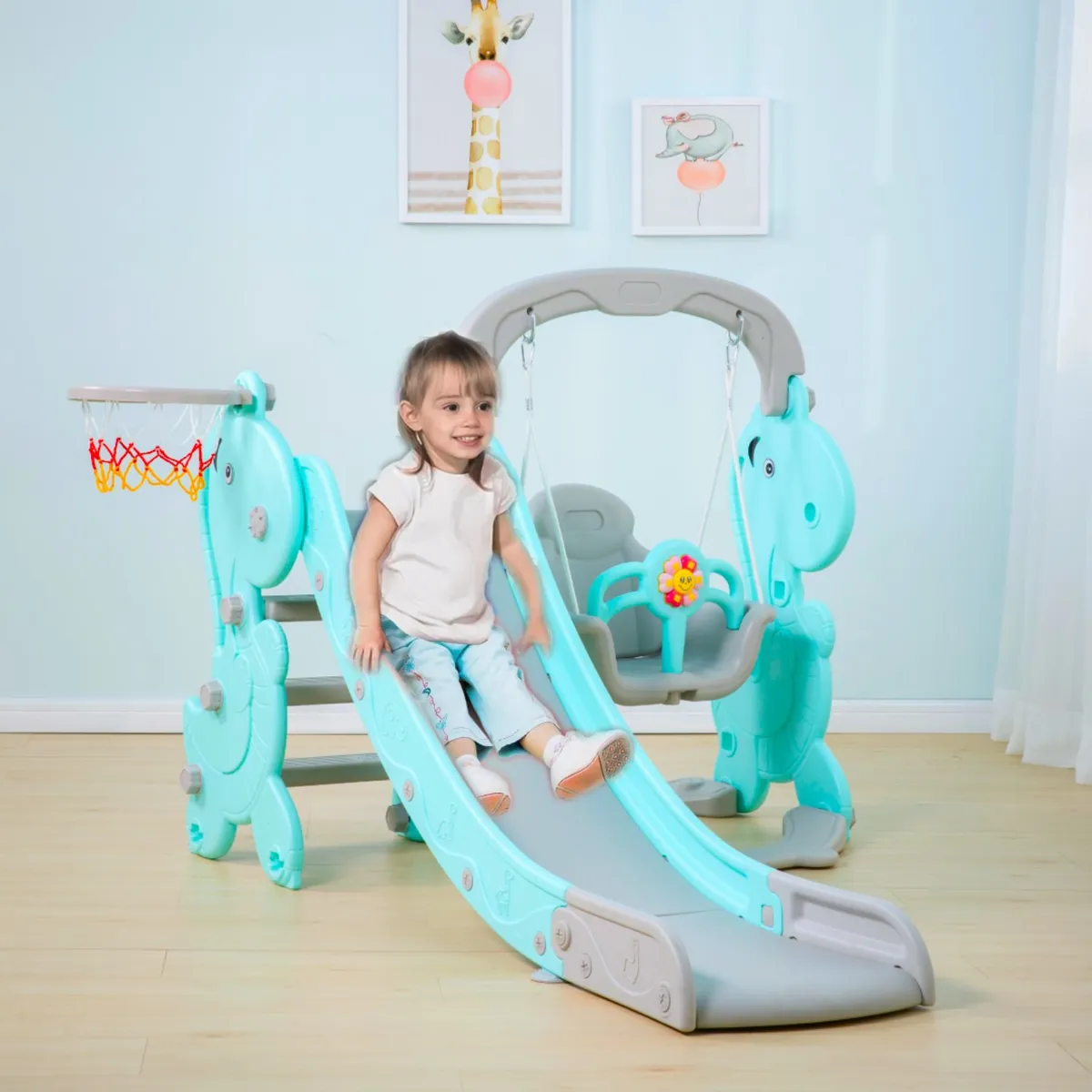 KIDSCOOL - Módulo Resbalín y Columpio 150x120x180 cm Celeste